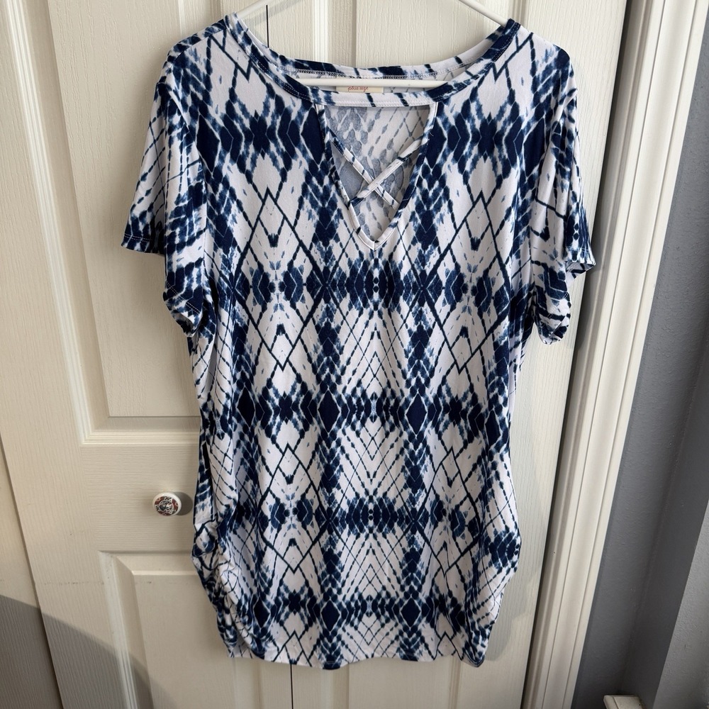 Bobbie Brooks Blue White Diamond Tie Dye Dress Women's Size 2X Cruise Beach